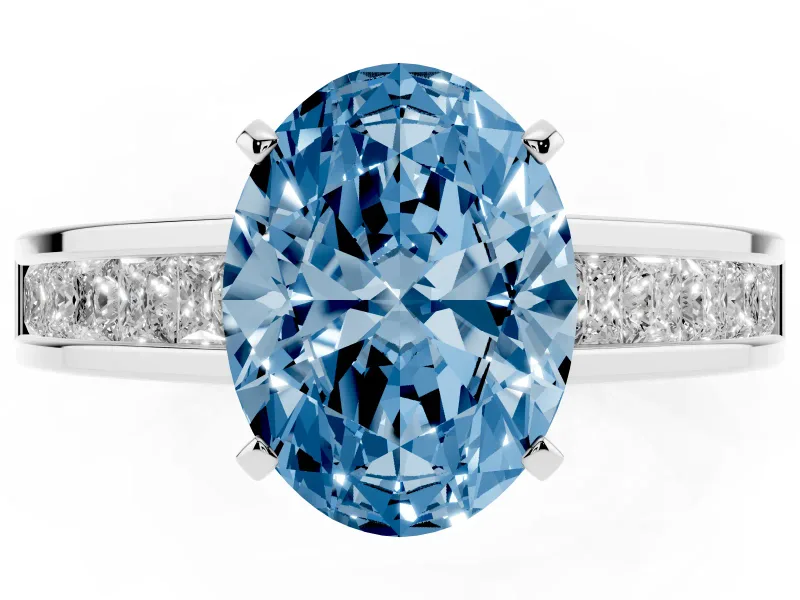 Oval Channel Engagement Ring Setting for a Fancy Blue Lab-Grown Diamond | Sterling Silver