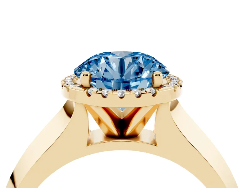 Round Knife-Edge Halo Engagement Ring Setting for a Fancy Blue Lab-Grown Diamond | Yellow Gold