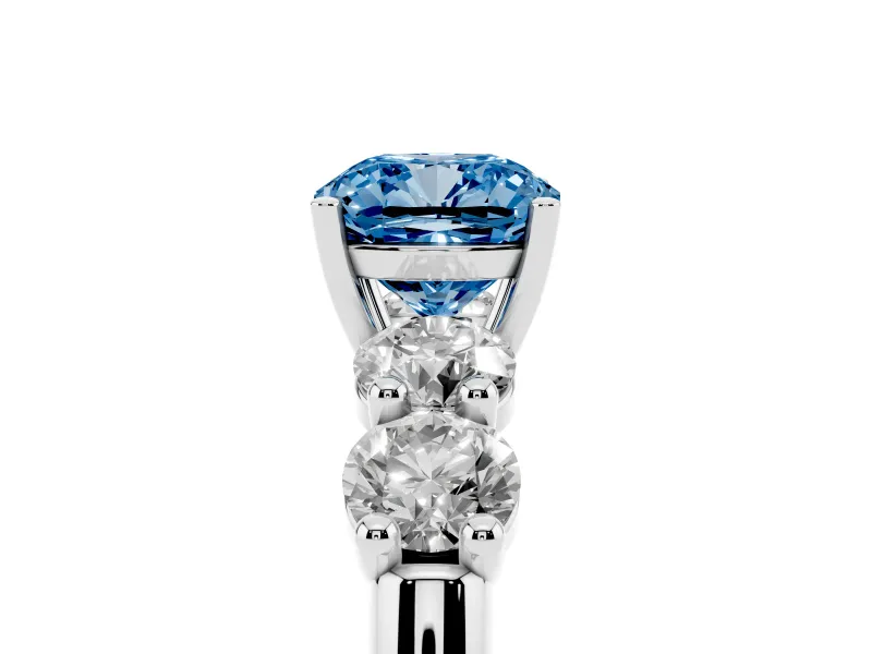 Cushion Cut Five Stone Engagement Ring Setting for a Fancy Blue Lab-Grown Diamond | Plain Band | Sterling Silver