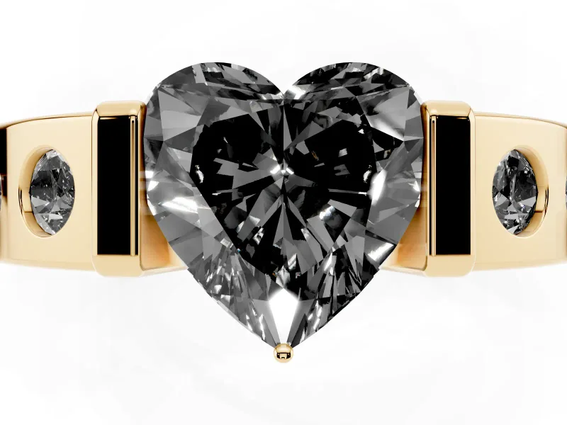 Heart-Shaped Tension Style Engagement Ring Setting for a Black Center | Yellow Gold