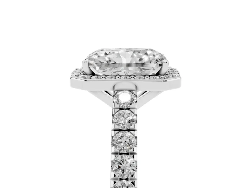 Radiant Cut Halo Pavé Engagement Ring Setting | Single Row Shoulders | White Gold