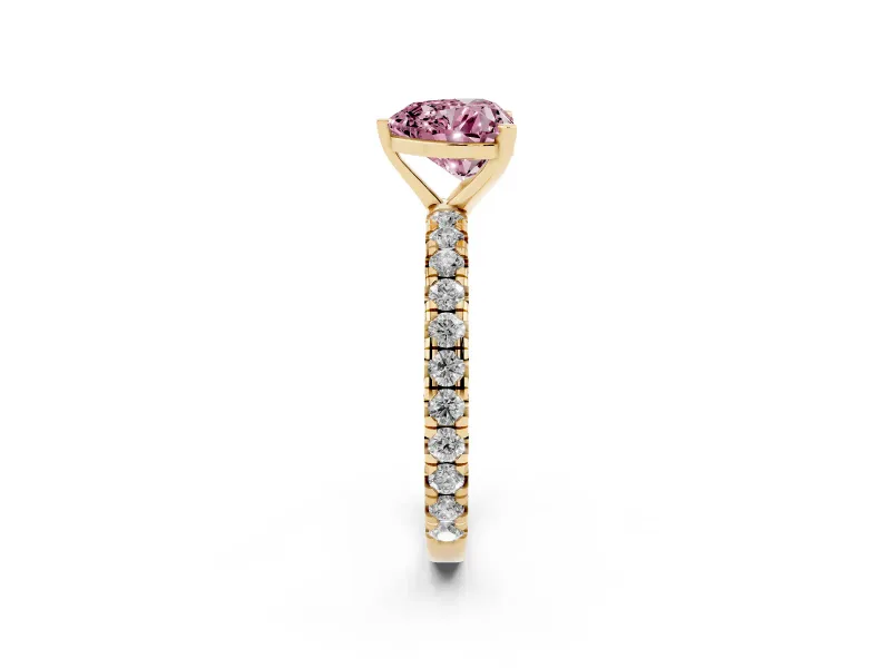 Heart-Shaped Pavé Engagement Ring Setting for a Fancy Pink Lab-Grown Diamond | Yellow Gold