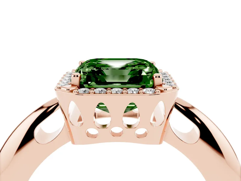 Asscher Cut Halo Engagement Ring Setting for a Fancy Green Lab-Grown Diamond | Plain Tapered Band | Rose Gold