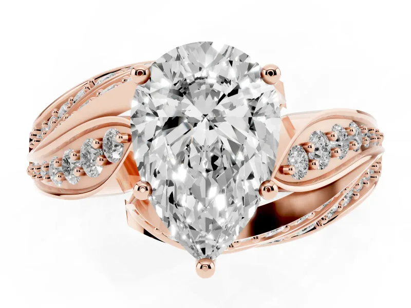 Pear-Shaped Bypass Hidden Halo Engagement Ring Setting | Graduated Pavé | Rose Gold