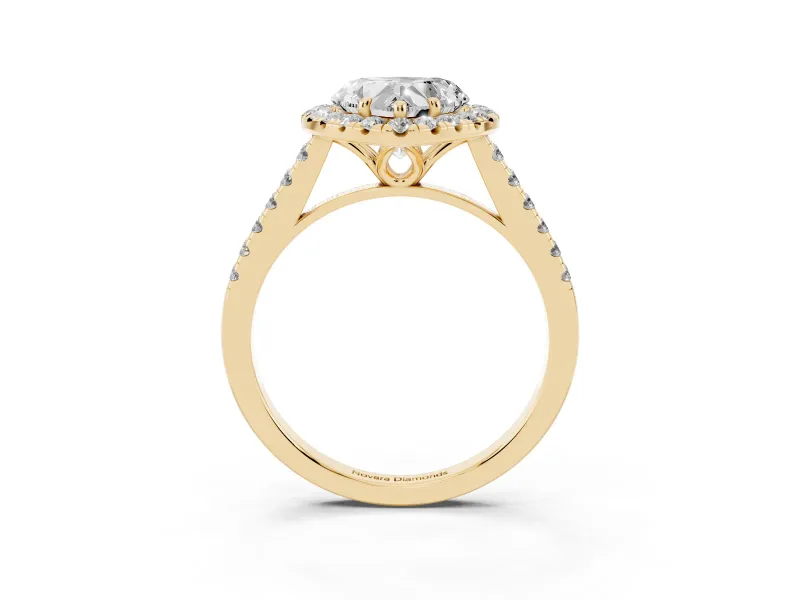 Heart-Shaped Raised Halo Engagement Ring Setting | Pave Band | Yellow Gold