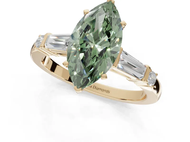 Marquise Tapered Baguette Engagement Ring Setting for a Fancy Green Lab-Grown Diamond | Yellow Gold