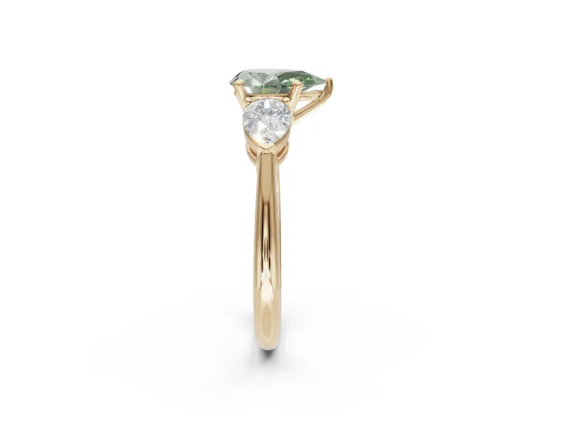 Pear-Shaped 3-Stone Engagement Ring Setting for a Fancy Green Lab-Grown Diamond | Yellow Gold