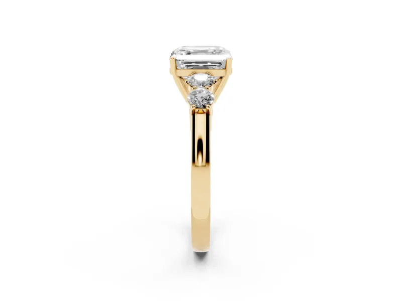 Asscher Cut Close Set Five Stone Engagement Ring Setting | Yellow Gold