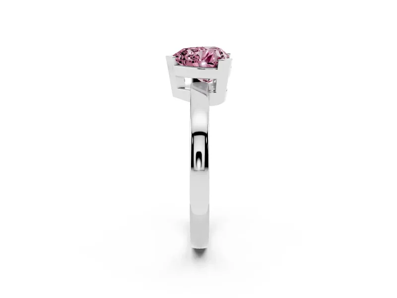 Fancy Pink Heart Cut Diamond Solitaire Ring Set in Platinum with Prong Head and Smooth Polished Band