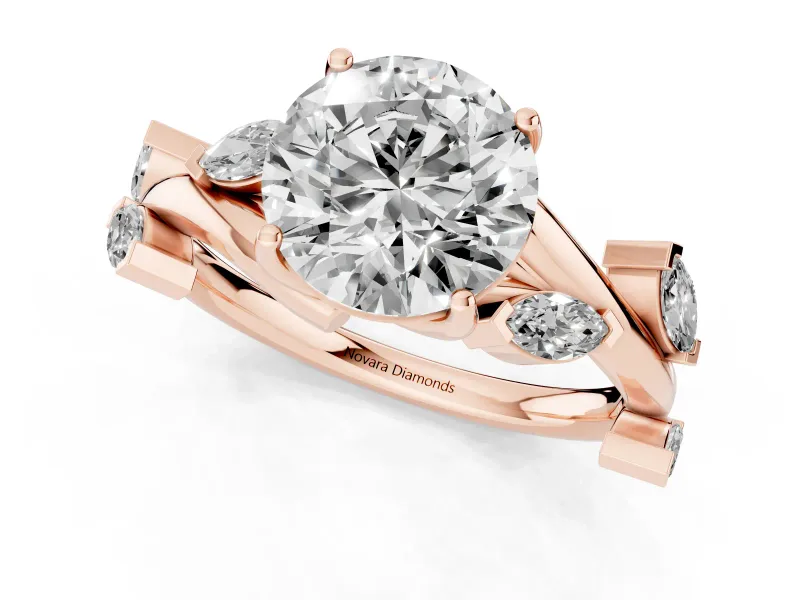 Round Twisted Vine Engagement Ring Setting | Marquise Side Stones | Rose Gold