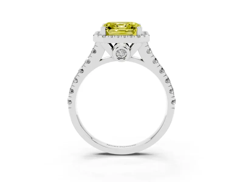 Asscher Cut Halo Engagement Ring Setting for a Fancy Yellow Lab-Grown Diamond | Shared Prong Shoulders | Sterling Silver