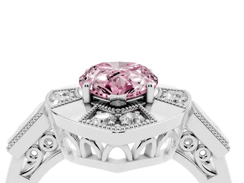 Fancy Pink Pear Cut Diamond Milgrain Halo Ring Set in White gold with Split Shank