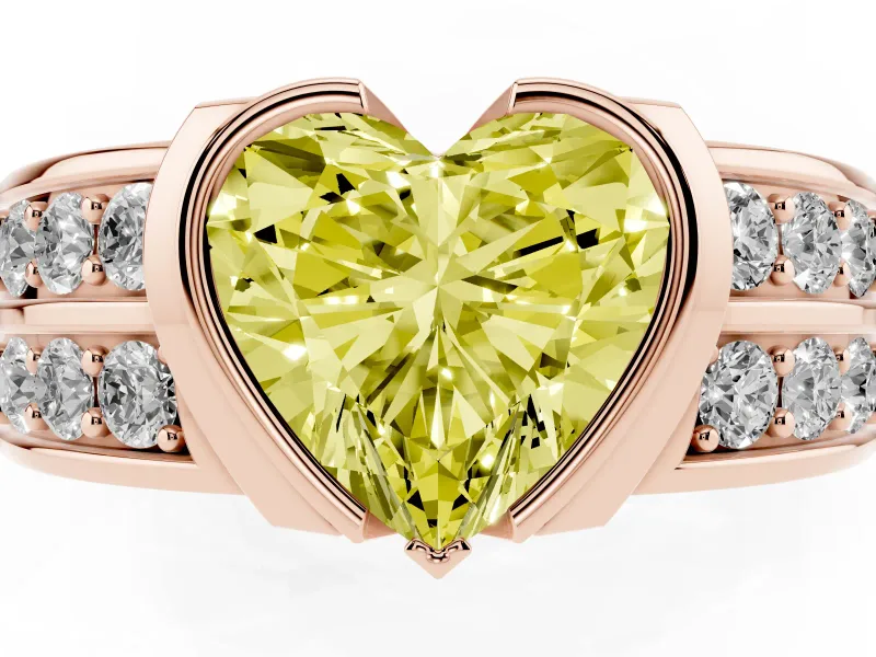 Heart-Shaped Half Bezel Engagement Ring Setting for a Fancy Yellow Lab-Grown Diamond | Channel Band | Rose Gold