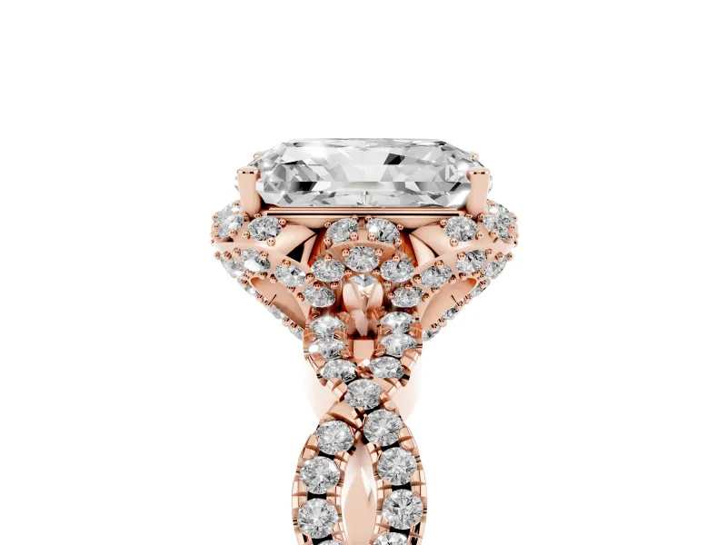 Radiant Cut Milgrain Halo Engagement Ring Setting | Graduated Shoulders | Rose Gold