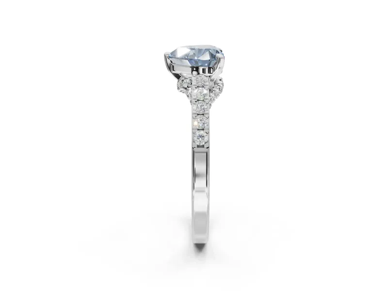 Heart-Shaped Pavé Solitaire Engagement Ring Setting for a Fancy Blue Lab-Grown Diamond | Crossover Gallery | Platinum