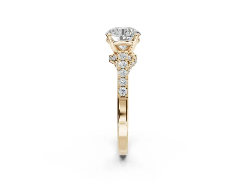 Round Pavé Solitaire Engagement Ring Setting | Crossover Gallery | Yellow Gold
