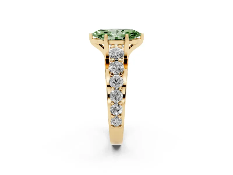 Marquise Graduated Engagement Ring Setting for a Fancy Green Lab-Grown Diamond | Yellow Gold