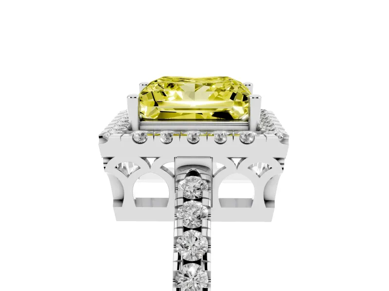 Princess Cut Halo Engagement Ring Setting for a Fancy Yellow Lab-Grown Diamond | Pavé Band | Sterling Silver