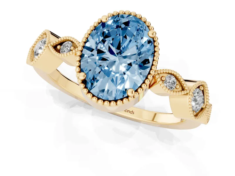 Oval Vintage Engagement Ring Setting for a Fancy Blue Lab-Grown Diamond | Yellow Gold