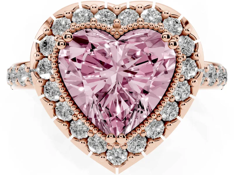 Heart-Shaped Milgrain Halo Engagement Ring Setting for a Fancy Pink Lab-Grown Diamond | Pavé Shoulders | Rose Gold