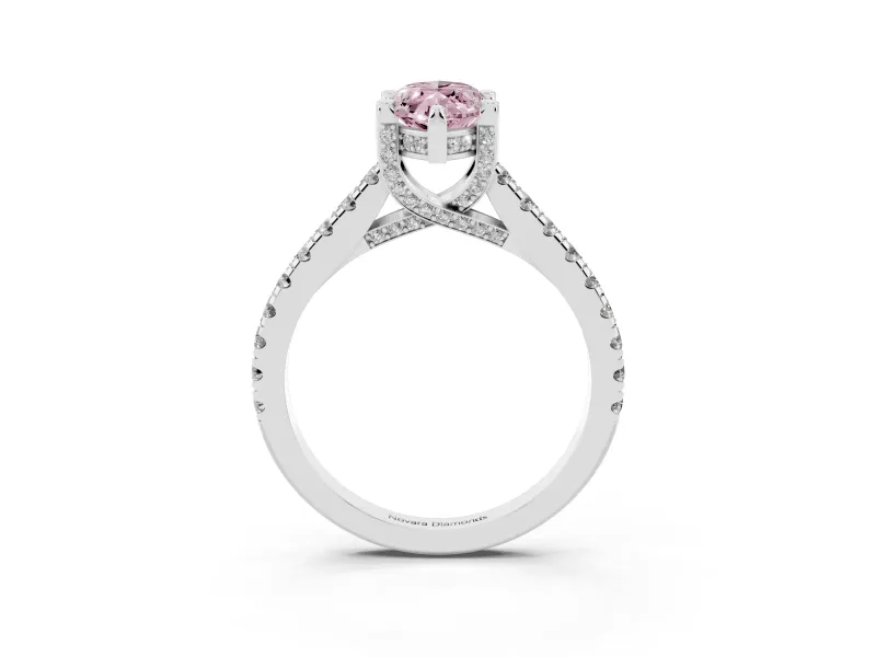 Marquise Hidden Halo Pave Engagement Ring Setting for a Fancy Pink Lab-Grown Diamond | Claw Prongs | Sterling Silver