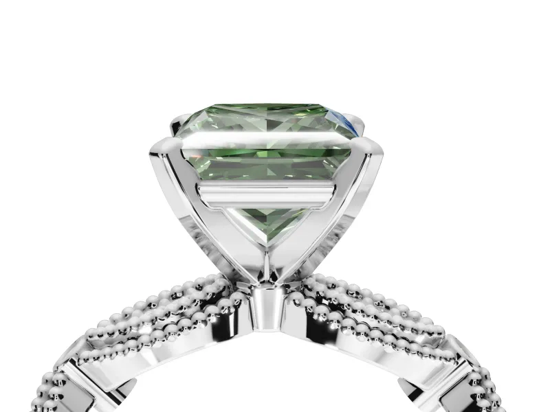 Princess Cut Vintage Engagement Ring Setting for a Fancy Green Lab-Grown Diamond | Graduated Stations | Platinum