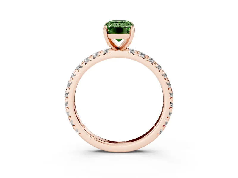 Emerald Cut Pavé Engagement Ring Setting for a Fancy Green Lab-Grown Diamond | Rose Gold