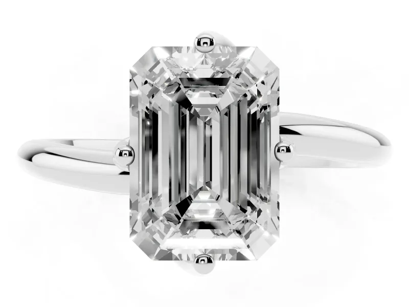 Emerald Cut Bypass Solitaire Engagement Ring Setting | Plain Polished Band | Platinum
