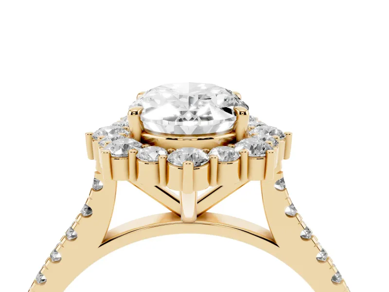 Oval Scalloped Halo Engagement Ring Setting | Single Row Pave | Yellow Gold
