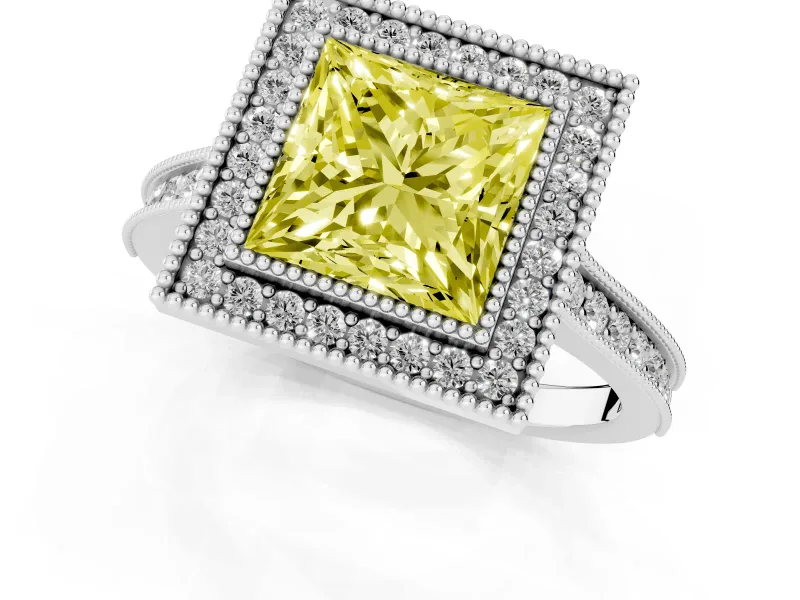 Princess Cut Halo Engagement Ring Setting for a Fancy Yellow Lab-Grown Diamond | Sterling Silver - Design NV-24721