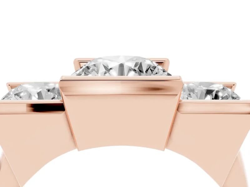 Round Cut Diamond Three-Stone Channel Set Ring Set in Rose gold with Smooth Polished Band