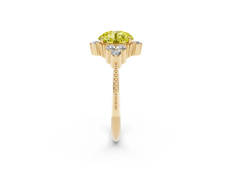 Round Cluster Engagement Ring Setting for a Fancy Yellow Lab-Grown Diamond | Yellow Gold