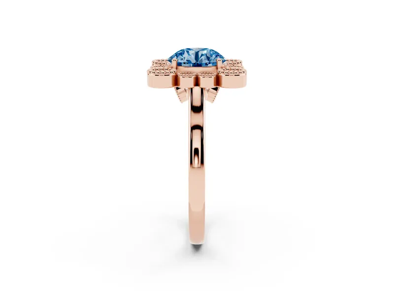 Round Milgrain Cluster Halo Engagement Ring Setting for a Fancy Blue Lab-Grown Diamond | Plain Band | Rose Gold