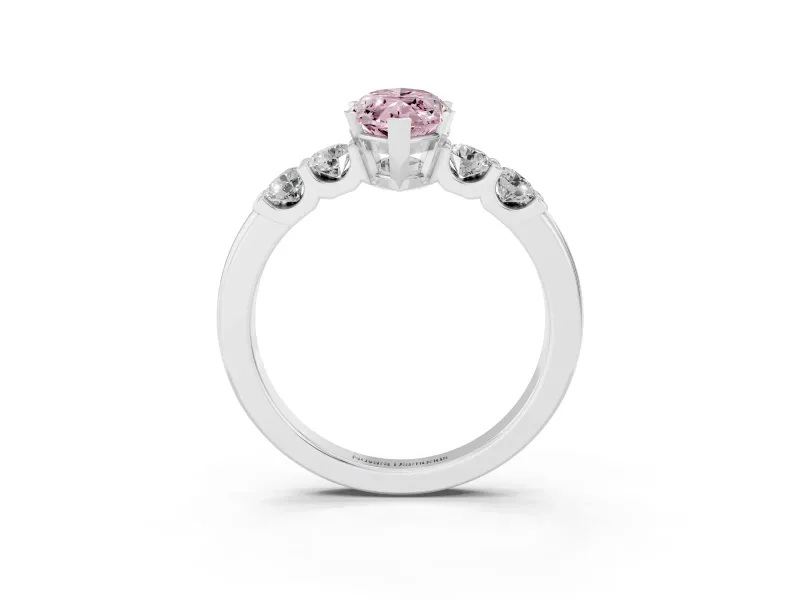 Fancy Pink Marquise Cut Diamond Five-Stone Prong Set Engagement Ring Set in White gold with Channel Band