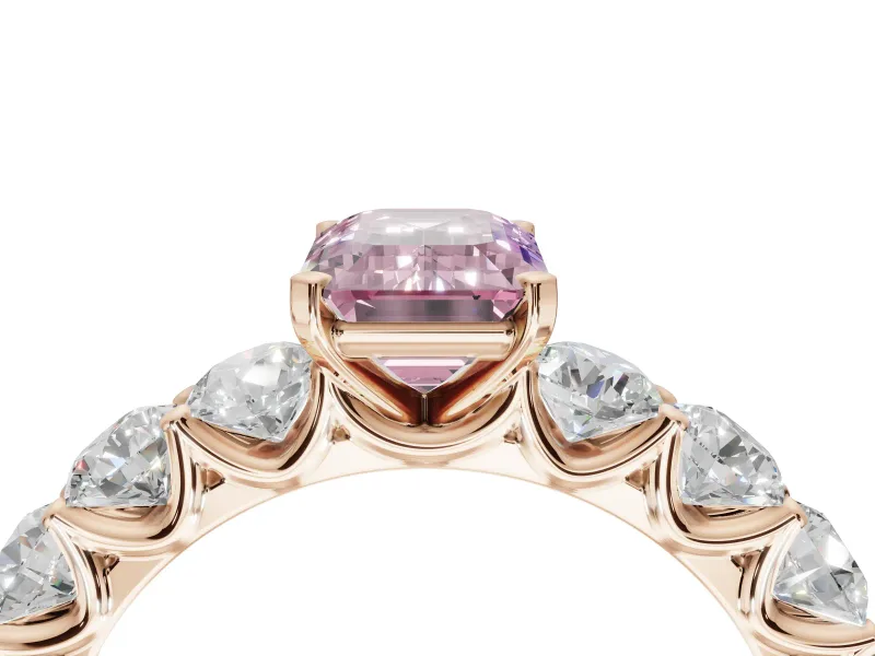 Emerald Cut Side Stone Engagement Ring Setting for a Fancy Pink Lab-Grown Diamond | Scalloped Prong Accents | Rose Gold