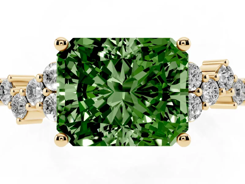 Radiant Cut Accented Engagement Ring Setting for a Fancy Green Lab-Grown Diamond | Yellow Gold
