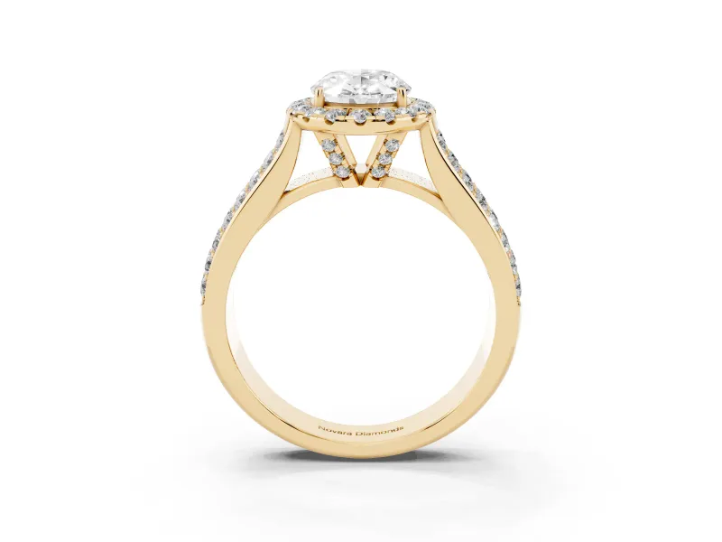 Oval Pavé Engagement Ring Setting | Wide Three-Row Band | Yellow Gold