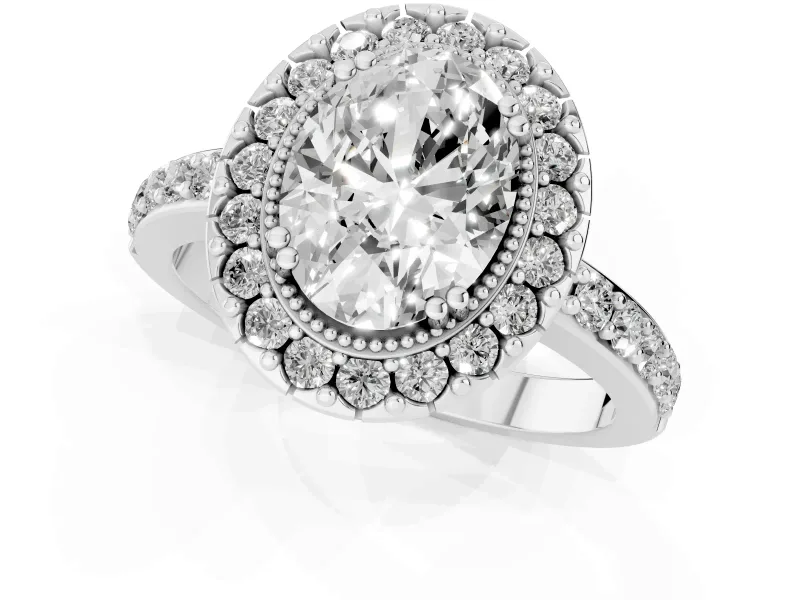 Oval Vintage Milgrain Halo Engagement Ring Setting | Pierced Gallery | White Gold