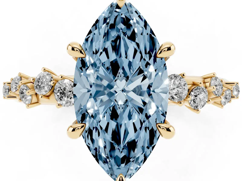 Marquise Graduated Accent Engagement Ring Setting for a Fancy Blue Lab-Grown Diamond | Yellow Gold