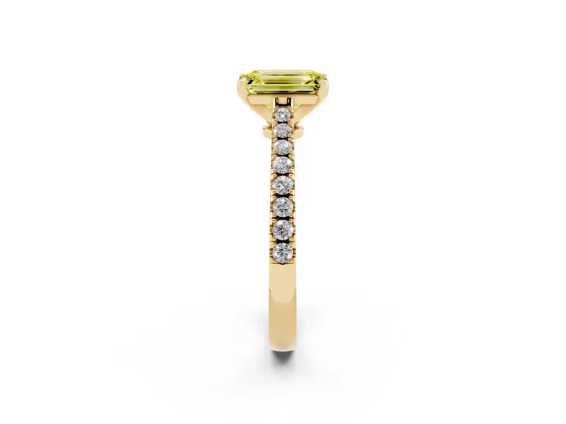 Emerald Cut Pavé Engagement Ring Setting for a Fancy Yellow Lab-Grown Diamond | Yellow Gold - Design NV-24454