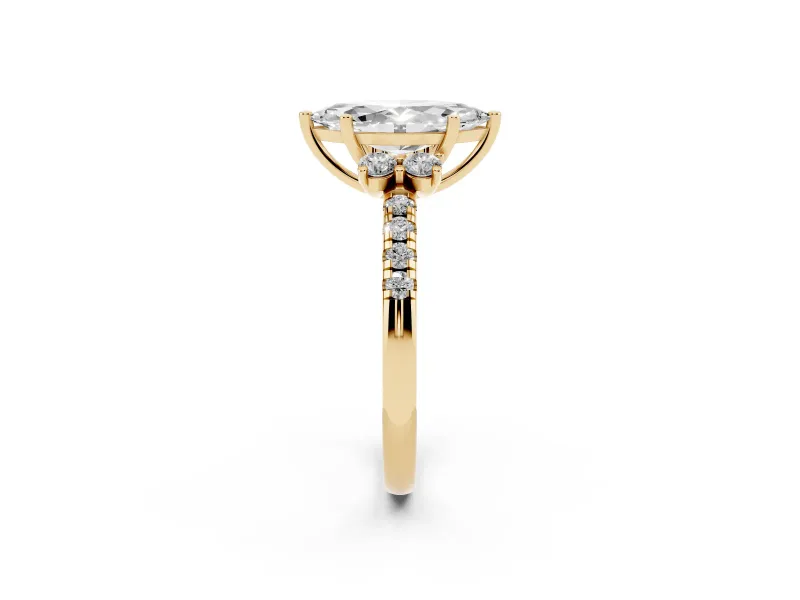 Marquise Side Stone Pave Engagement Ring Setting | Paired Round Accents | Yellow Gold