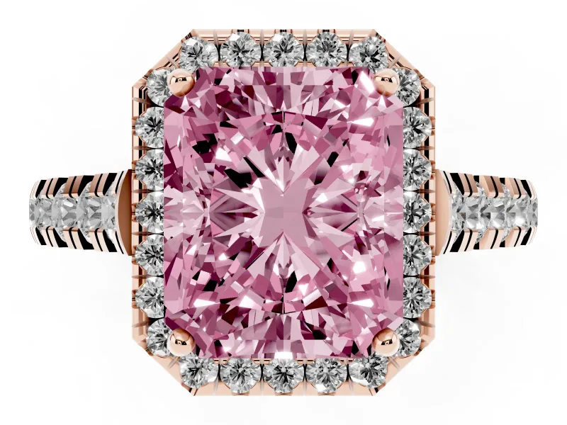 Radiant Cut Accented Halo Engagement Ring Setting for a Fancy Pink Lab-Grown Diamond | Rose Gold