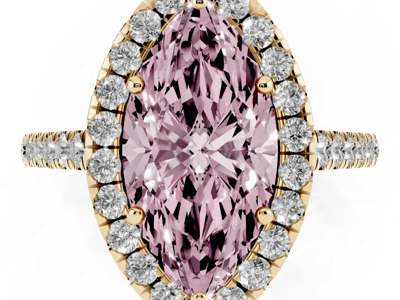 Marquise Halo Engagement Ring Setting for a Fancy Pink Lab-Grown Diamond | Pave Shoulders | Yellow Gold