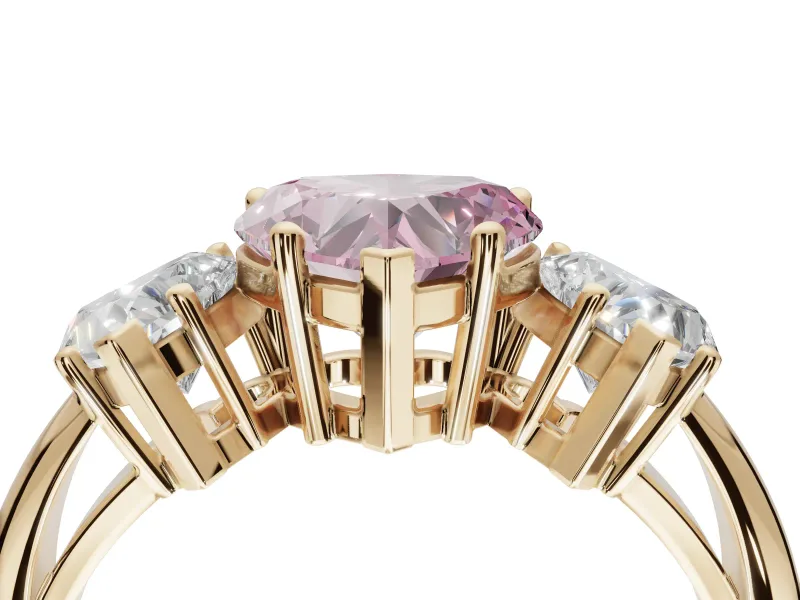 Heart-Shaped Three Stone Engagement Ring Setting for a Fancy Pink Lab-Grown Diamond | Plain Band | Yellow Gold