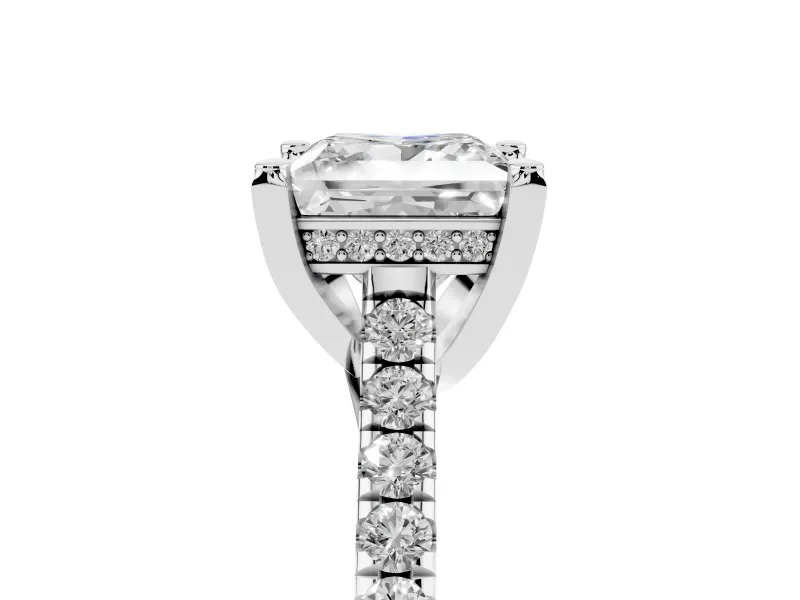 Princess Cut Hidden Halo Pave Engagement Ring Setting | Claw Prongs | Sterling Silver