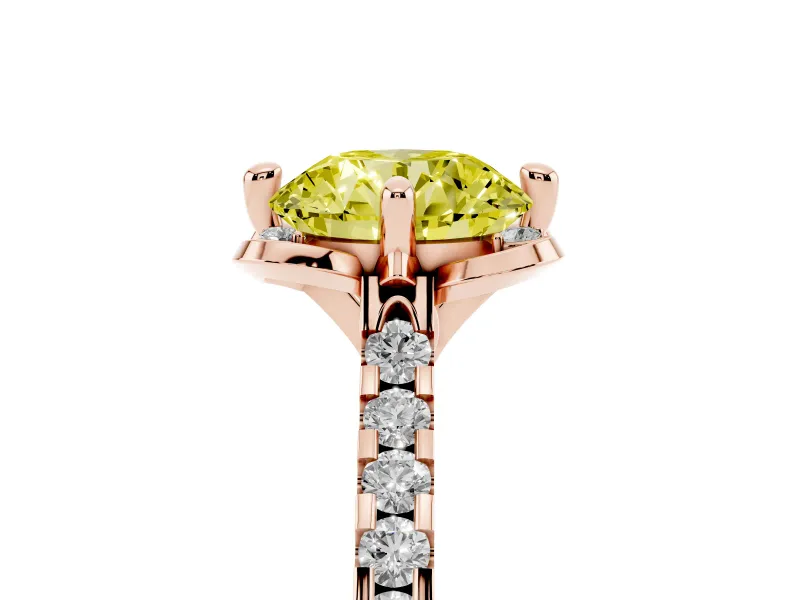 Round Floral Engagement Ring Setting for a Fancy Yellow Lab-Grown Diamond | Pavé Band | Rose Gold