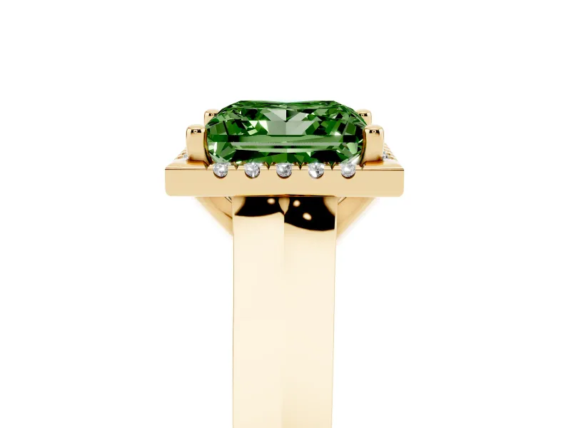 Princess Cut Halo Engagement Ring Setting for a Fancy Green Lab-Grown Diamond | Knife-Edge Band | Yellow Gold