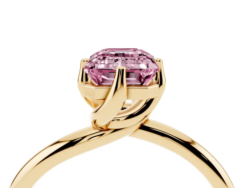 Emerald Cut Bypass Solitaire Engagement Ring Setting for a Fancy Pink Lab-Grown Diamond | Plain Band | Yellow Gold