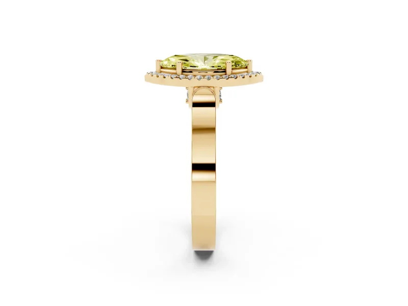 Marquise Halo Engagement Ring Setting for a Fancy Yellow Lab-Grown Diamond | Pavé Panel Shoulders | Yellow Gold