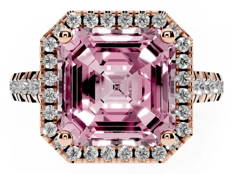 Asscher Cut Accented Halo Engagement Ring Setting for a Fancy Pink Lab-Grown Diamond | Rose Gold